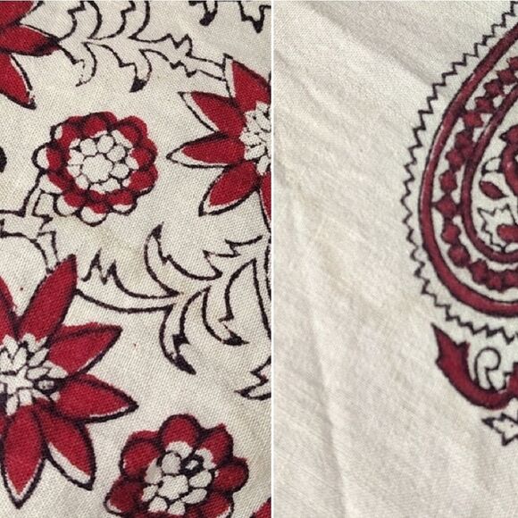 VTG India Cotton Off White Red Floral Block Print Midi Wrap Skirt *XS- Med - Picture 16 of 16